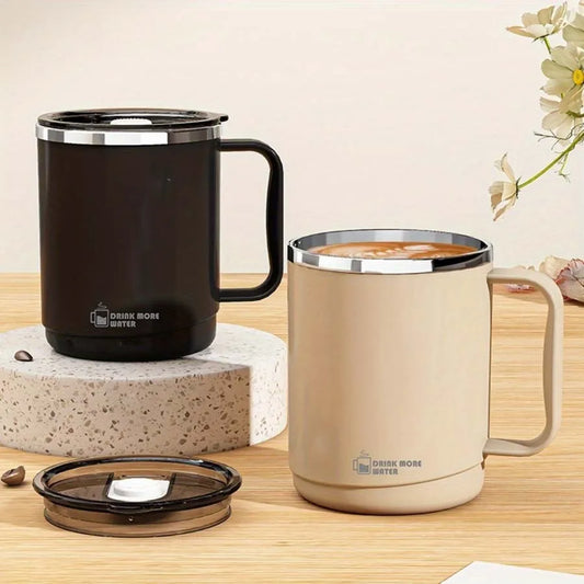 Stainless steel mug with lid, large-capacity office cup, brewed drinking cup, household coffee cup for men and women.